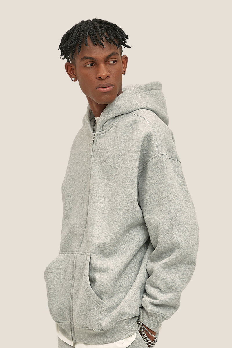 Men's Streetwear 350G Heavyweight Full Zipper Hooded Jacket