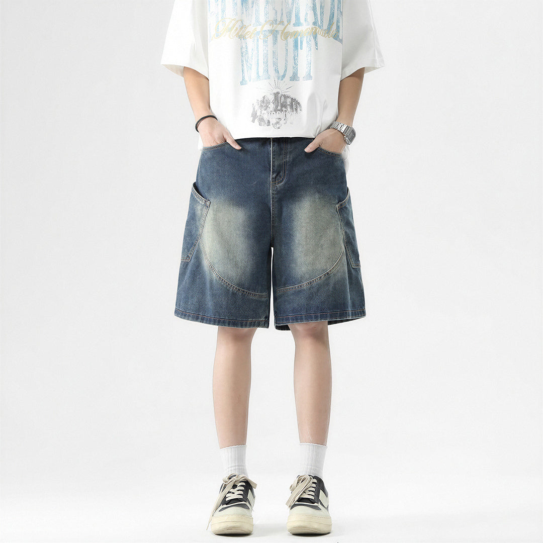Men's Summer Gradient Wash Carpenter Baggy Denim Shorts