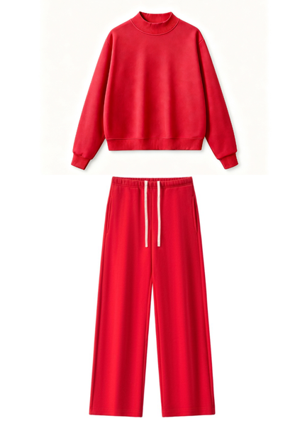 Women Fall Mock Neck Sweatshirt Wide Leg Pants Set