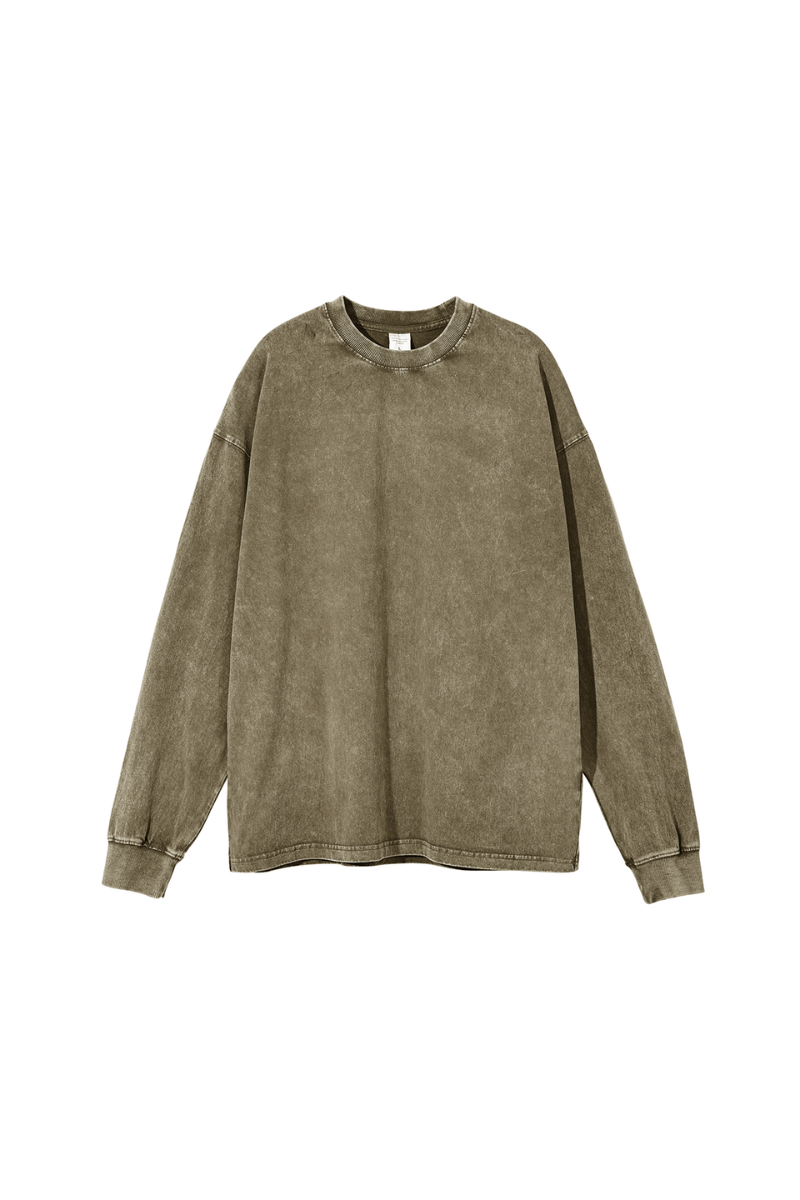 Unisex Fall 250gsm Cotton Wax Washed Long Sleeve Tee