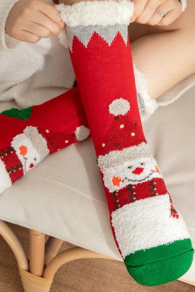 Women Winter Christmas Fleece Cuff Non Slip Slipper Socks