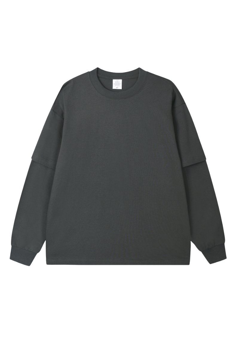 Women's Spring Summer 305g Cotton Mock Layer Long Sleeve