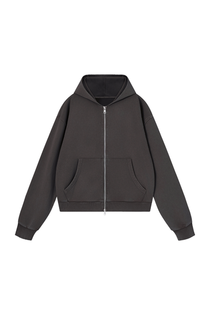 Unisex Fall Washed Vintage Boxy Double Zip Hoodie