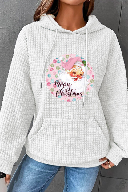 Women Winter Christmas Santa Waffle Knit Pullover Hoodie