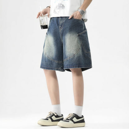 Men's Summer Gradient Wash Carpenter Baggy Denim Shorts