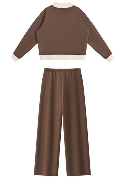 Women Fall Mock Neck Sweatshirt Wide Leg Pants Set