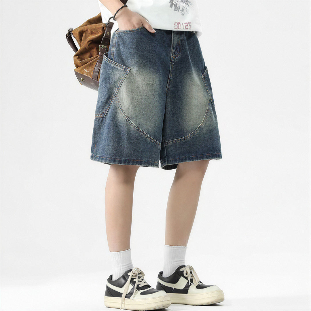 Men's Summer Gradient Wash Carpenter Baggy Denim Shorts