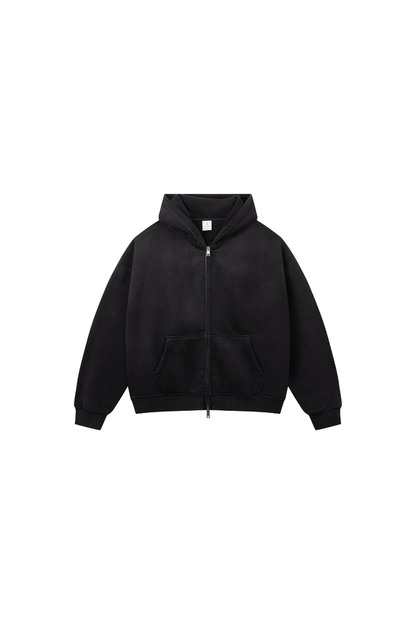 Men Fall Clothing Spray Wash Distressed Zip Hoodie