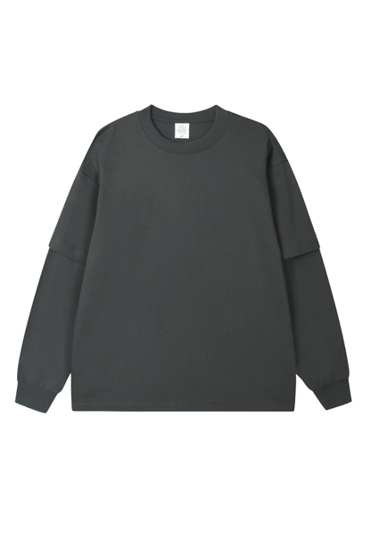 Men's Spring Summer 305g Heavy Cotton Mock Layer Long Sleeve