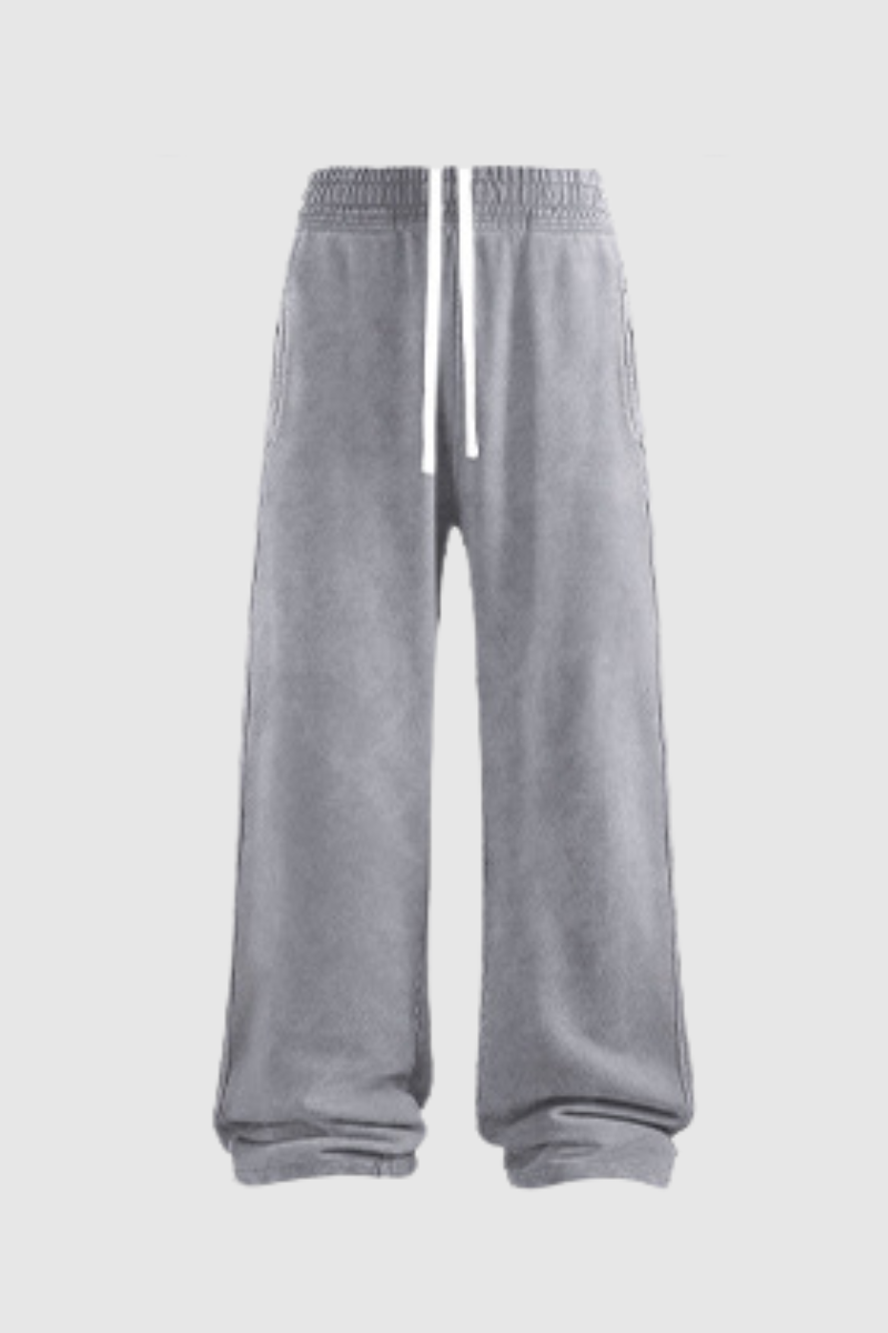 Men's Cotton  Streetwear Washed Distressed Wide Leg Pants