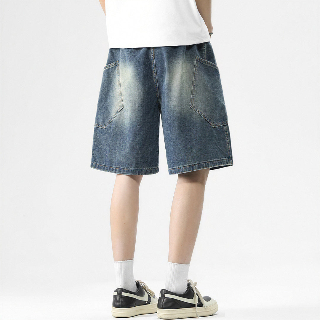 Men's Summer Gradient Wash Carpenter Baggy Denim Shorts