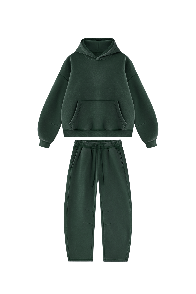 Men Fall Clothing Faded Fleece Hoodie & Wide-Leg Pants Set