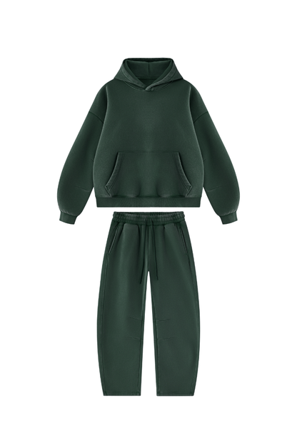 Men Fall Clothing Faded Fleece Hoodie & Wide-Leg Pants Set