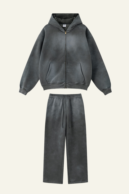 Men's Streetwear Set:Hooded Jacket And Straight-leg Pants