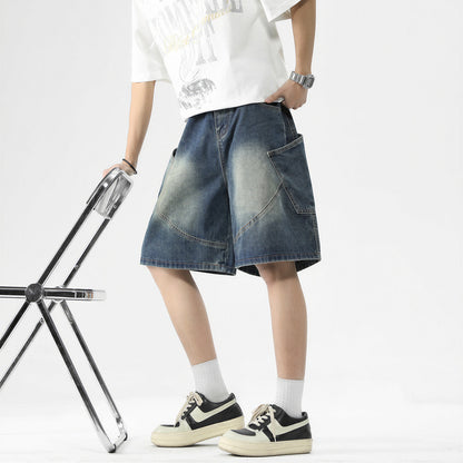 Men's Summer Gradient Wash Carpenter Baggy Denim Shorts