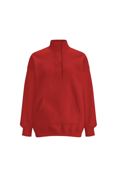 Women Fall Half Zip Snap Button Kangaroo Pocket Sweatshirt