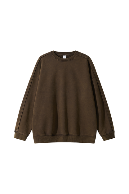 Women Fall Clothing Vintage Wax-Dyed Boxy Crew Sweatshirt