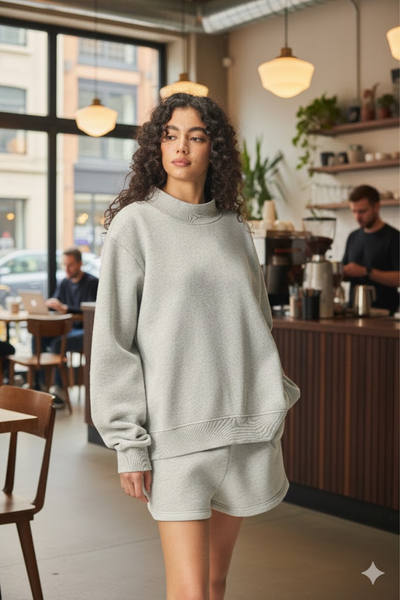 Women's Streetwear Stand-Collar Solid Mock Neck Sweatshirt