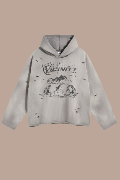 Men's Streetwear Distressed Frayed-Edged Vintage Hoodie