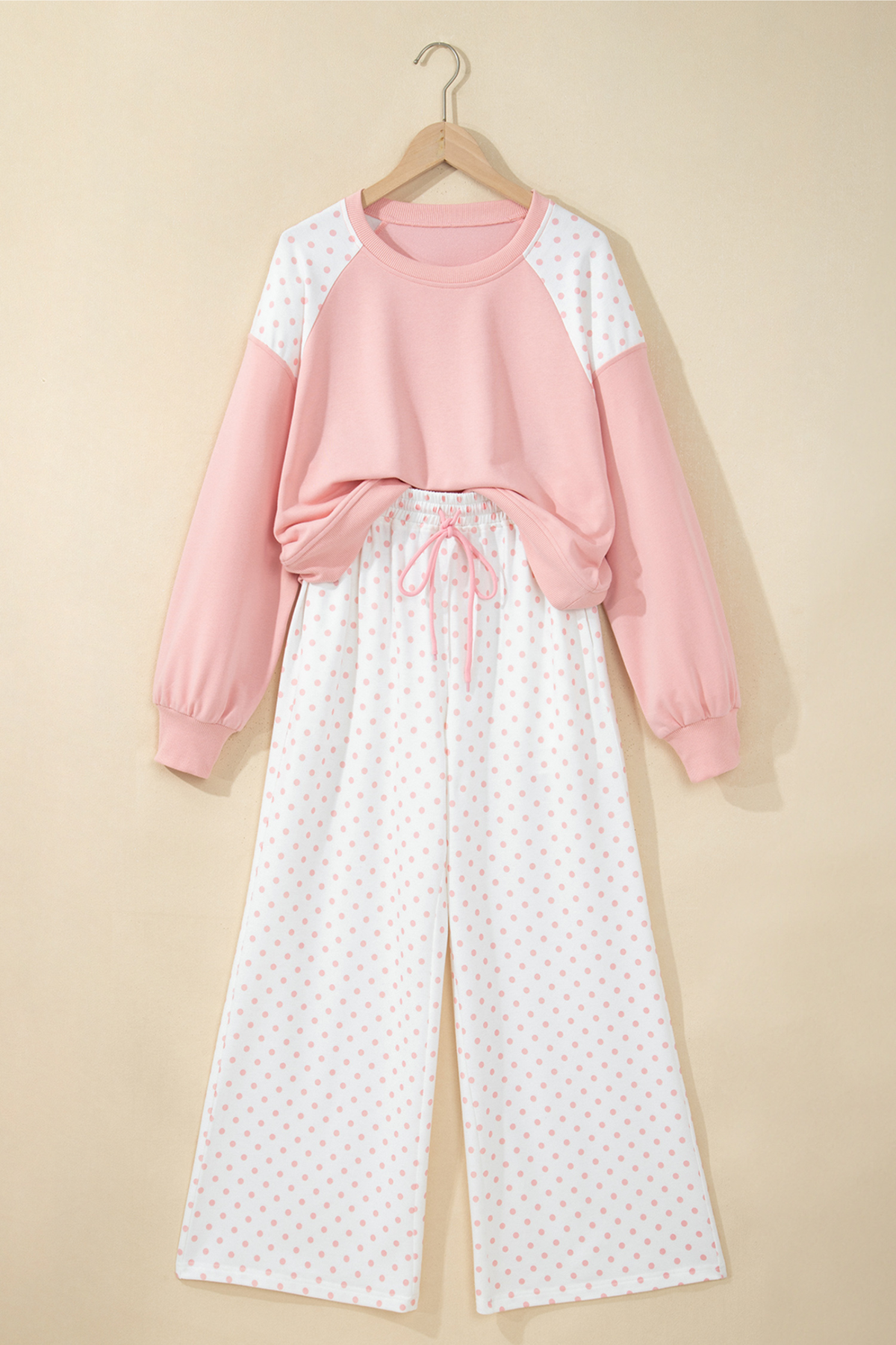 Women's Fall Polka Dot Colorblock Drawstring 2 Piece Set