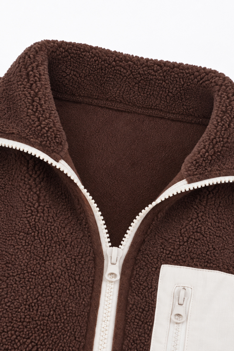 Unisex Fall Clothing Half-Zip Colorblock Sherpa Jacket