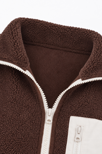 Unisex Fall Clothing Half-Zip Colorblock Sherpa Jacket