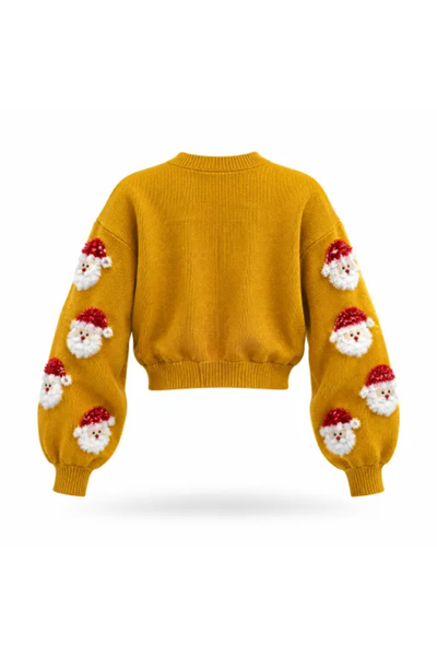 Women Fall Clothing Soft Christmas 3D Santa Cropped Sweater