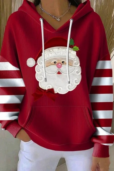 Women Fall Clothing Christmas Santa Ribbed Hoodie