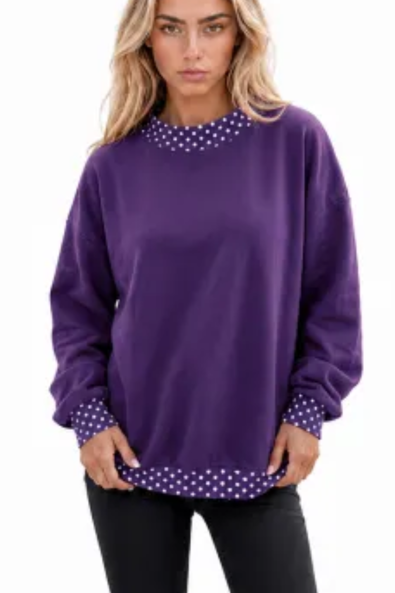 Women Fall Polka Dot Contrast Mock Neck Sweatshirt