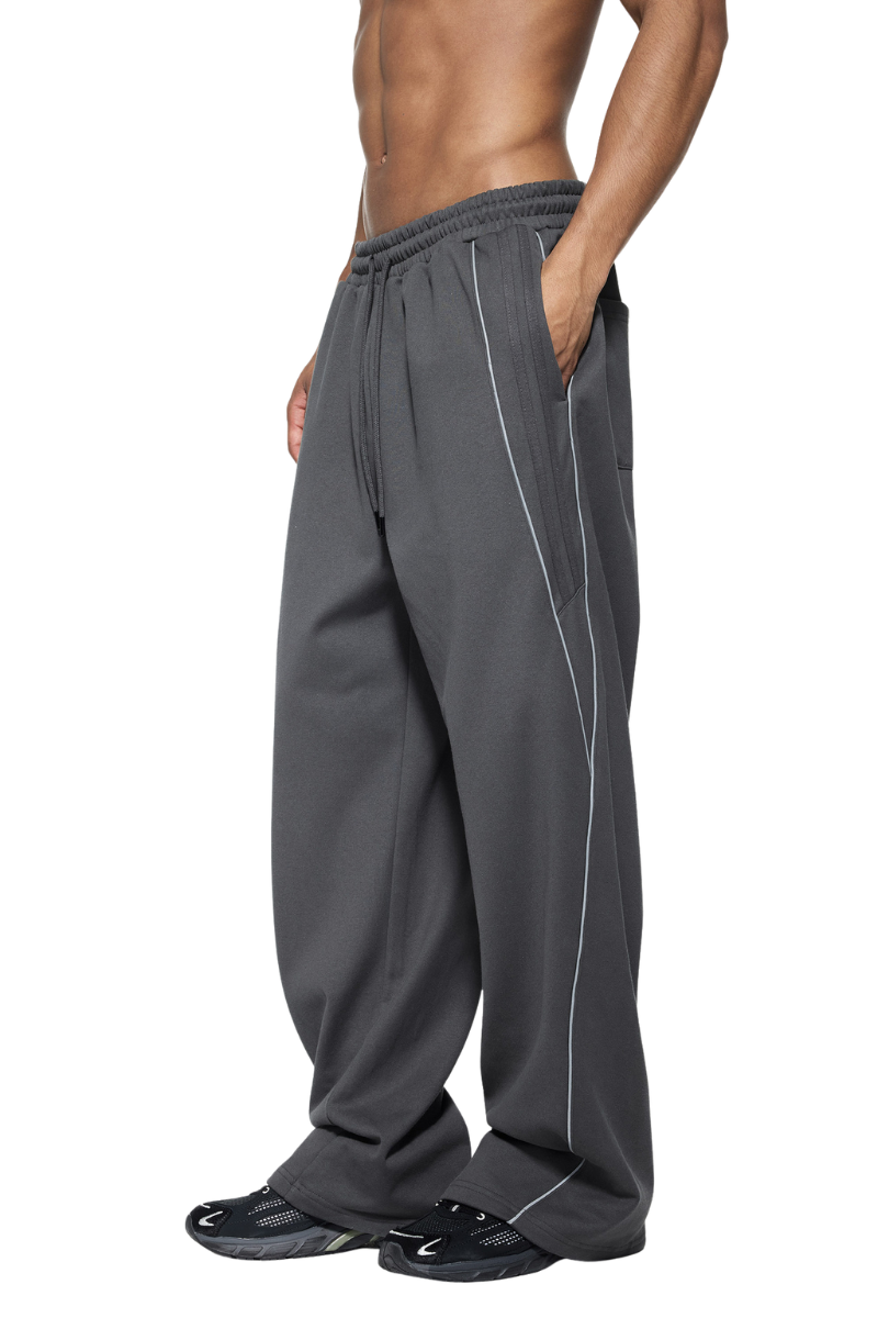Unisex Fall 365g Reflective Stripe Loose Straight Sweatpants