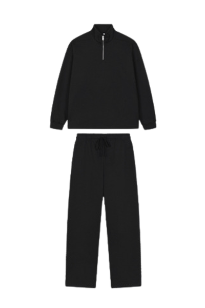 Men's Spring Summer 450g Half Zip Raw Edge Stand Collar Set