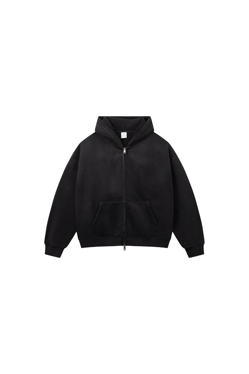 Women Fall Clothing Spray Wash Distressed Zip Hoodie