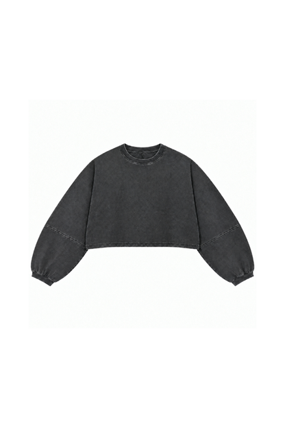 Women Fall Clothing Boxy Washed Raw Hem Cropped Sweatshirt