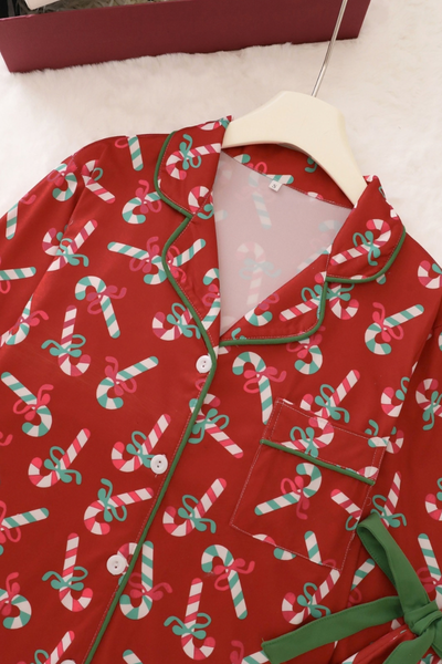 Women's Christmas Pattern Open Front Pajama Long Sleeve Set