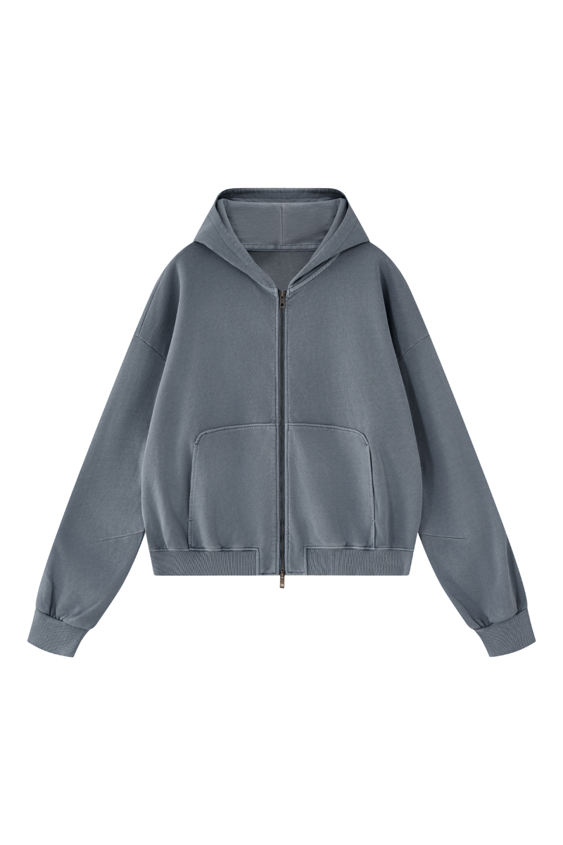 Unisex Fall Clothing Boxy Cropped Two-Way Zip Cotton Hoodie