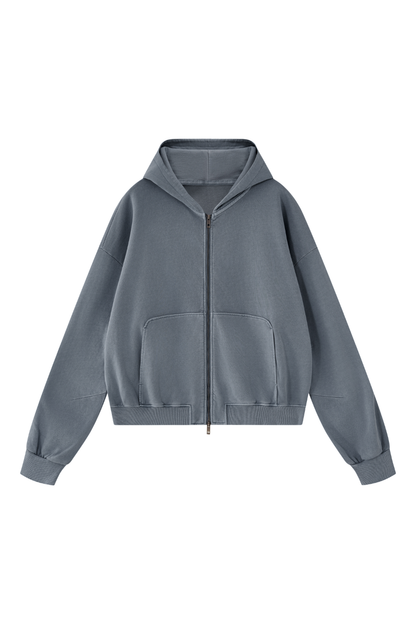 Unisex Fall Clothing Boxy Cropped Two-Way Zip Cotton Hoodie