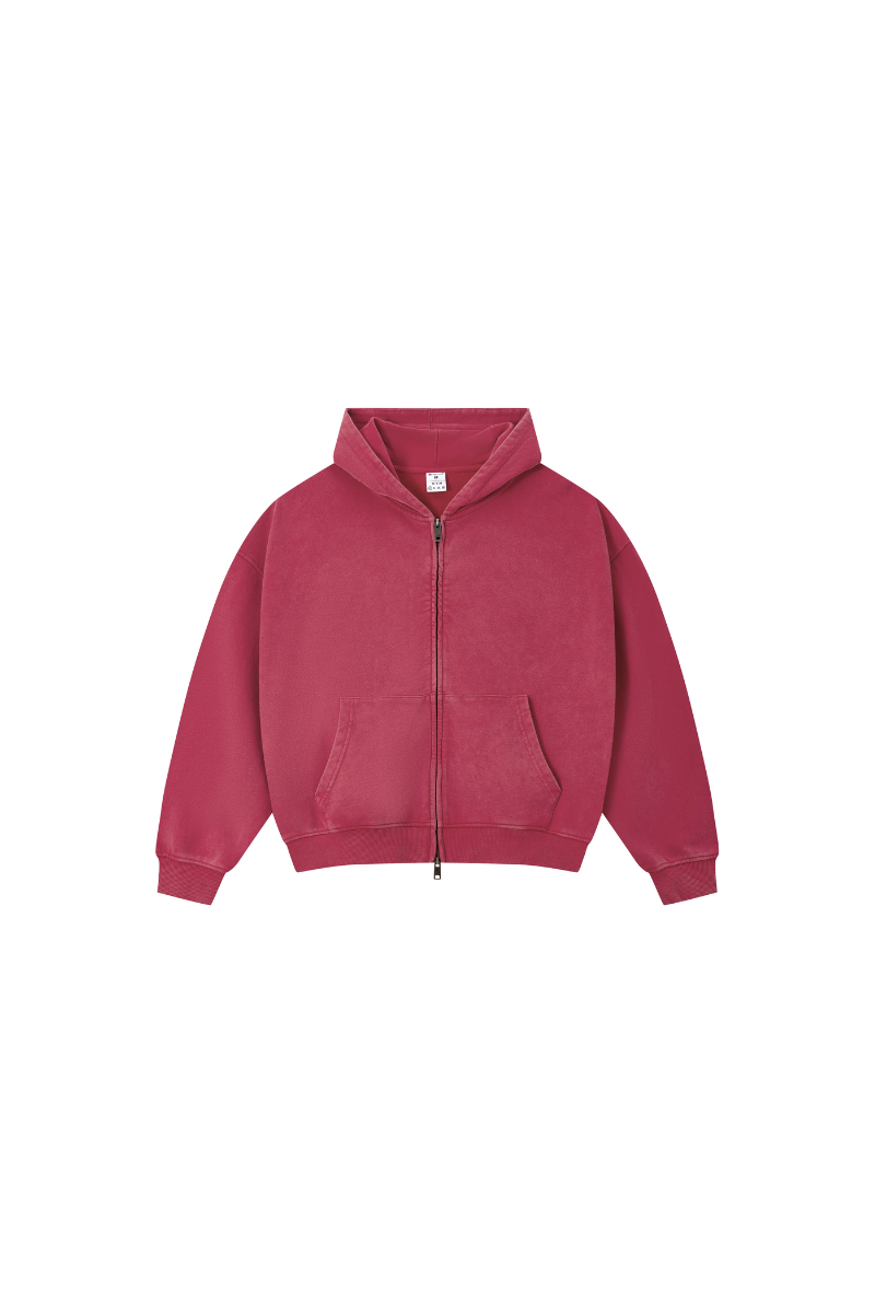 Unisex Fall Clothing Snow Wash Brushed Fleece Zip Hoodie