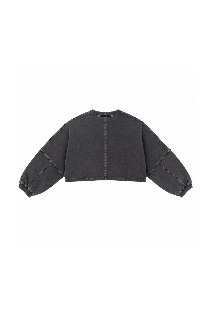 Women Fall Clothing Boxy Washed Raw Hem Cropped Sweatshirt