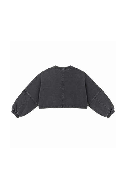 Women Fall Clothing Boxy Washed Raw Hem Cropped Sweatshirt