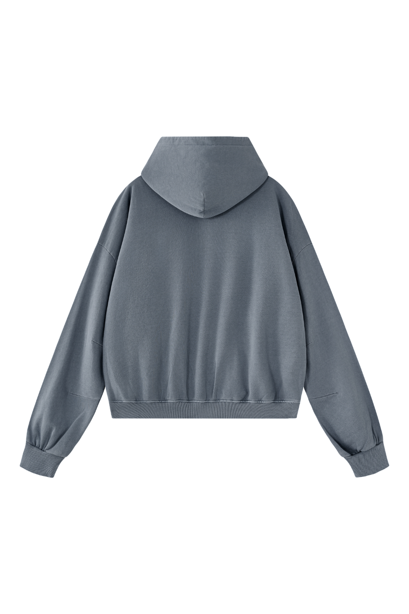Unisex Fall Clothing Boxy Cropped Two-Way Zip Cotton Hoodie