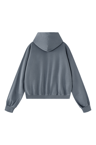 Unisex Fall Clothing Boxy Cropped Two-Way Zip Cotton Hoodie