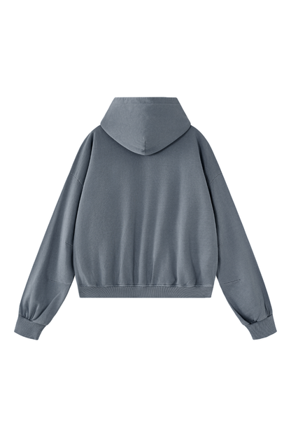 Unisex Fall Clothing Boxy Cropped Two-Way Zip Cotton Hoodie