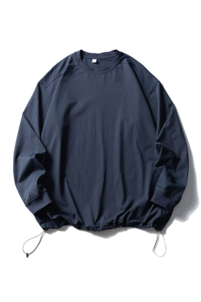 Unisex Spring Drawstring-Hem Relaxed Long-Sleeve T-Shirt