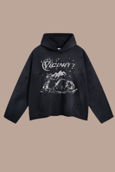 Women's Streetwear Distressed Frayed-Edged Vintage Hoodie