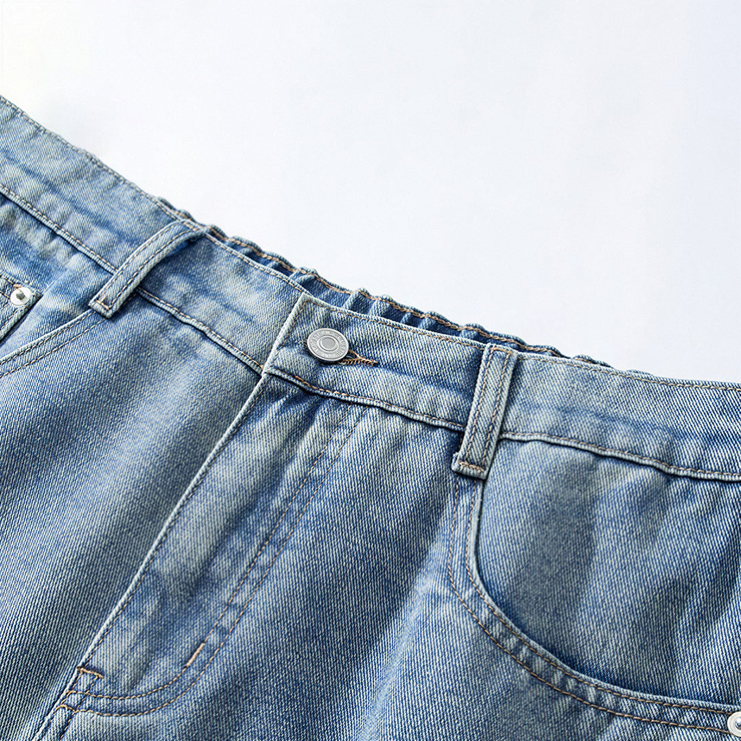 Men's Summer Gradient Wash Carpenter Baggy Denim Shorts