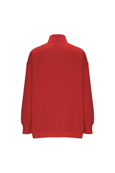 Women Fall Half Zip Snap Button Kangaroo Pocket Sweatshirt