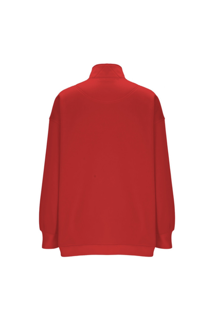 Women Fall Half Zip Snap Button Kangaroo Pocket Sweatshirt