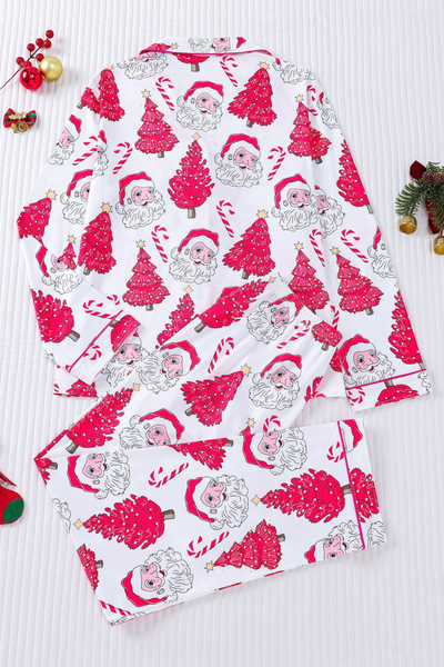 Women's Christmas Pink Striped Open Collar Pajama Set
