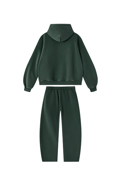 Men Fall Clothing Faded Fleece Hoodie & Wide-Leg Pants Set
