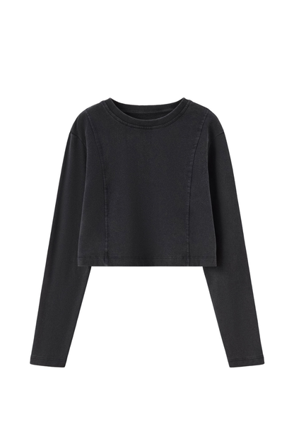 Women's Washed Raw Cut Patchwork Boxy Crewneck Sweatshirt
